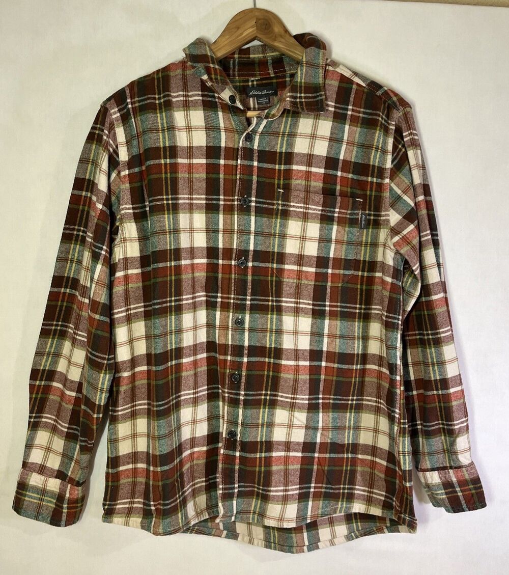 Eddie Bauer Mens Classic Fit Plaid Flannel Button Down Long Sleeve Shirt Sz L